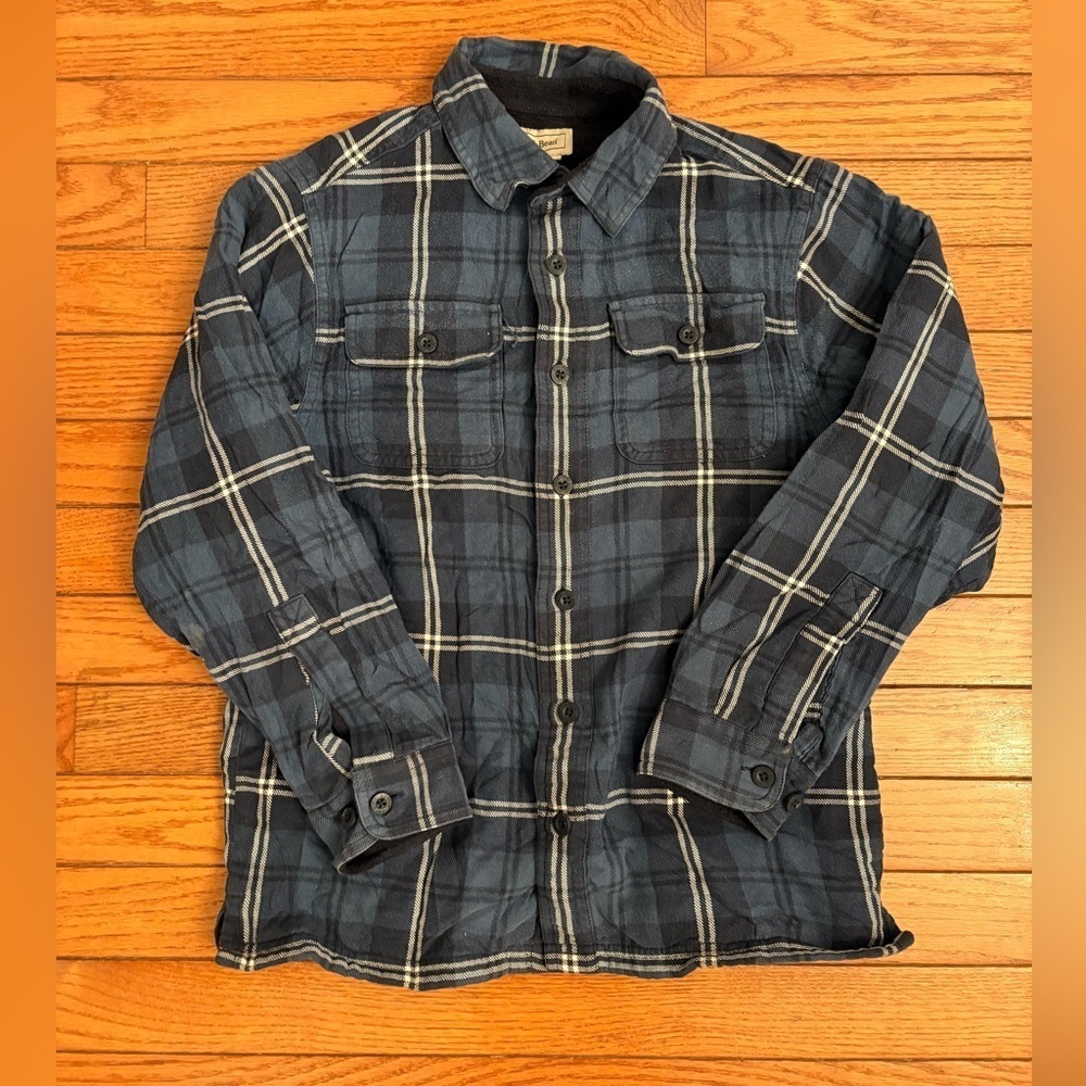 LL Bean kidsโ fleece lined flannel shirt